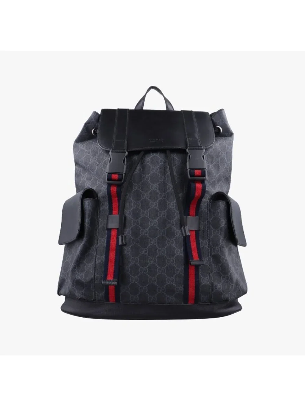 Gucci GG Supreme Black Gray Navy Red Leather Backpack